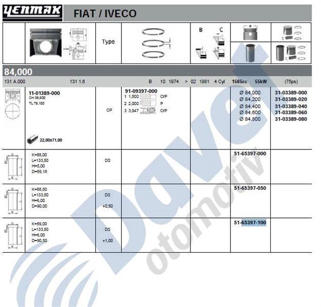 YENMAK 51-65397-100 Gomlek 1.00 (84.00mm) M131 Dogan Dks 1600  ####